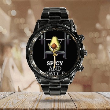 Discover Spicy and Swole Avocado Gym Calendar Steel Band Watch