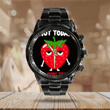 Discover funny strawberry not today i'm berry tired very ti Calendar Steel Band Watch