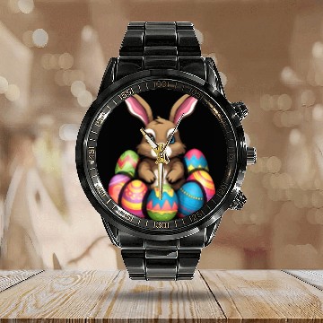 Discover Easter Bunny Rabbit Colorful Eggs Easter Egg Hunt Calendar Steel Band Watch