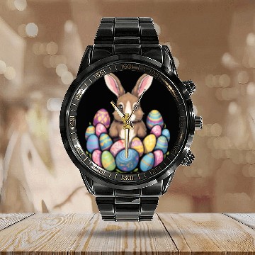 Discover Easter Bunny Rabbit Colorful Eggs Easter Egg Hunt Calendar Steel Band Watch