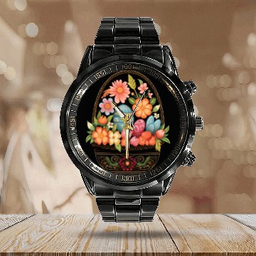 Discover Easter Day Easter Egg Basket Spring Flowers Calendar Steel Band Watch