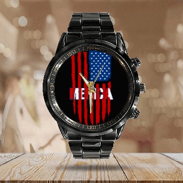 Discover American Flag Merica Calendar Steel Band Watch