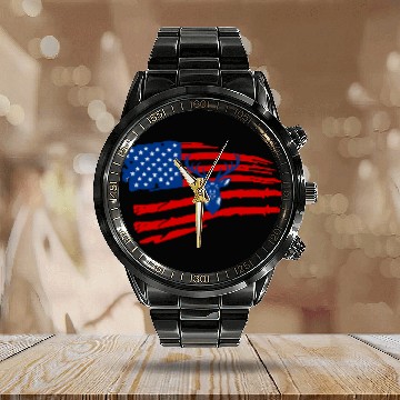Discover American flag Hunting deer Calendar Steel Band Watch