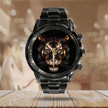 Discover Geometric Tiger Animation Calendar Steel Band Watch