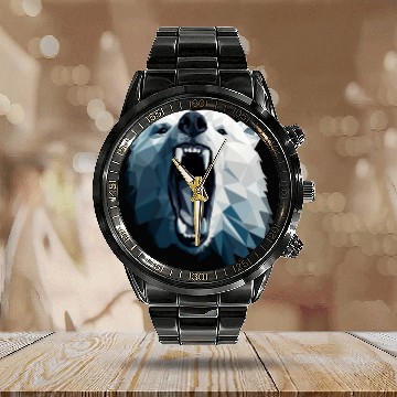 Discover Geometric Style Polar Bear Calendar Steel Band Watch