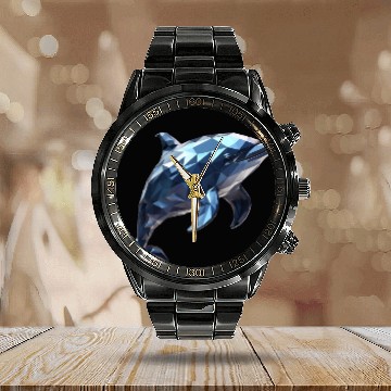 Discover Geometric Style Dolphin Calendar Steel Band Watch