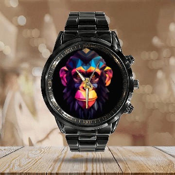 Discover Geometric Style Chimpanzee Calendar Steel Band Watch