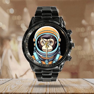 Discover Monkey Ape Astronaut Illustration Calendar Steel Band Watch