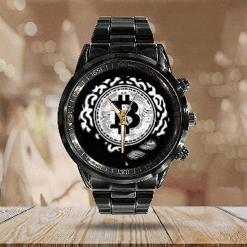 Discover Bitcoin symbol crypto coins brain mindset 4 Calendar Steel Band Watch
