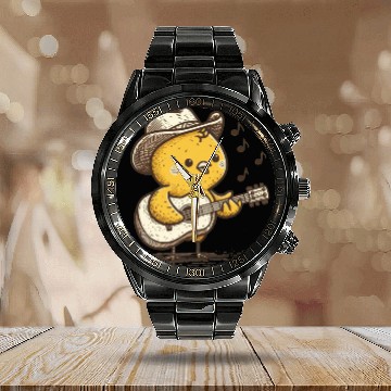 Discover Cute Cowboy Baby Chick Playing Guitar Calendar Steel Band Watch