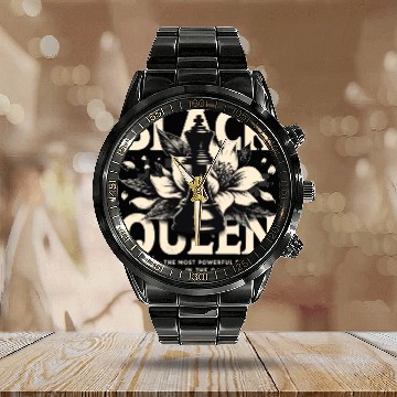 Discover Black Queen The Most Powerful Chess African USA Calendar Steel Band Watch
