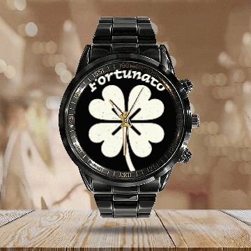 Discover Fortunato Emblem Distressed Four-Leaf Calendar Steel Band Watch