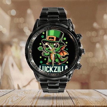 Discover Luckzilla St. Paddy's Day Dragon Calendar Steel Band Watch
