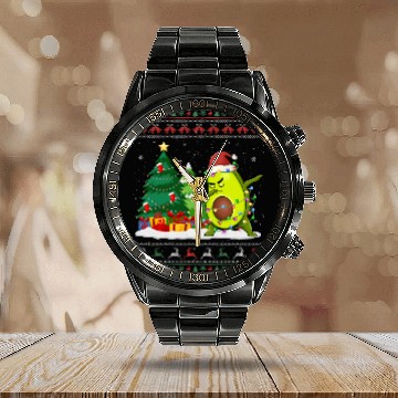 Discover Dabbing Avocado Lover Vegan Santa Hat Ugly Calendar Steel Band Watch