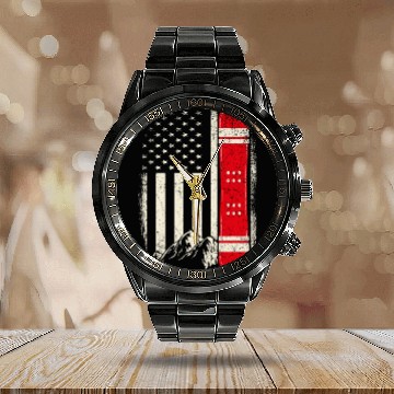 Discover Snowboarding 4th of July Distressed USA Flag Calendar Steel Band Watch