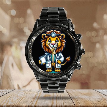Discover Cute Lion Doctor Calendar Steel Band Watch