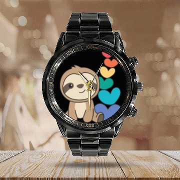 Discover Rainbow Flag Gay Pride Lgbtq Hearts Sloth Calendar Steel Band Watch