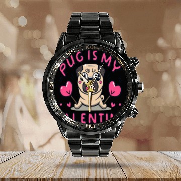 Discover Pug Is My Valentine Cute Valentines Calendar Steel Band Watch
