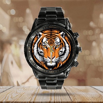 Discover Tiger Majesty - Bold Striped Predator Calendar Steel Band Watch