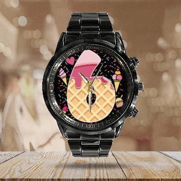 Discover Ice Cream Number Six Art Design 6th Birthday Kids  Calendar Steel Band Watch