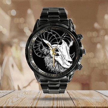 Discover Dark Devil Goat Horn Head Calendar Steel Band Watch