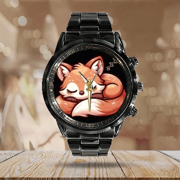Discover Slumbering Fox - Kawaii Sleeping Fox Design Calendar Steel Band Watch
