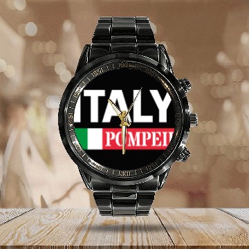 Discover Italy Flag Pompeii Conservation Volcanic Eruption Calendar Steel Band Watch