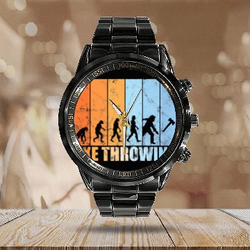 Discover Axe throwing evolution hatchet throwing retro Pre Calendar Steel Band Watch
