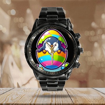 Discover Penguin hatches from colorful Easter egg Calendar Steel Band Watch