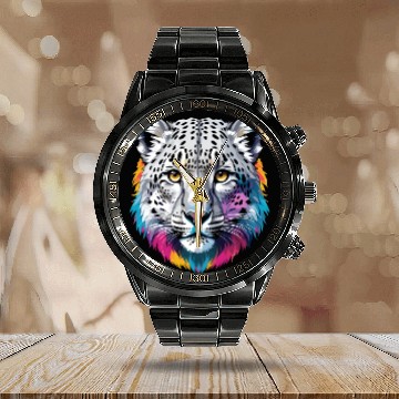 Discover Snow Leopard Calendar Steel Band Watch