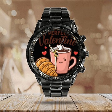 Discover Coffee and Croissant | My Perfect Valentine Calendar Steel Band Watch