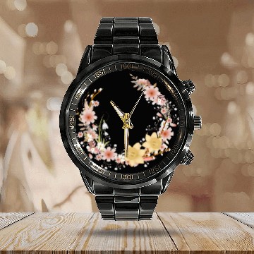 Discover Spring floral wreath of daffodils and catkins Calendar Steel Band Watch