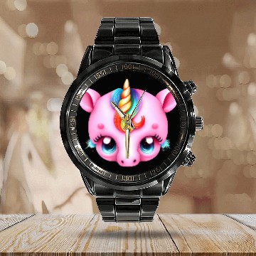 Discover Pink Baby Rainbow Unicorn Head Calendar Steel Band Watch
