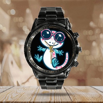 Discover Playful Lizard Cartoon Calendar Steel Band Watch