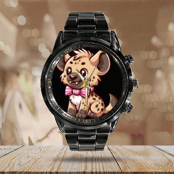 Discover Playful Hyena Cartoon Calendar Steel Band Watch