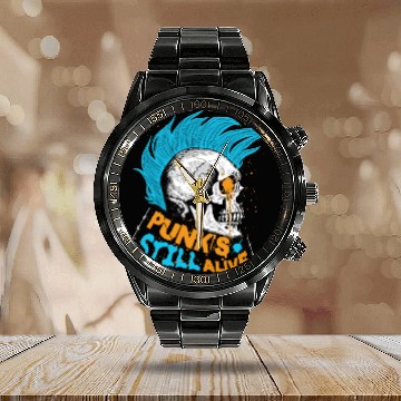 Discover Punk's still alive - gift skull punk rock man teen Calendar Steel Band Watch