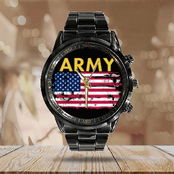 Discover US Army and the tattered old flag Calendar Steel Band Watch