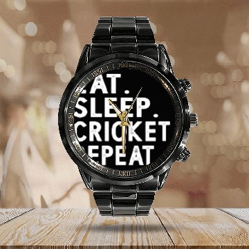 Discover Eat Sleep Cricket Repeat Funny Cricket Sport Game Calendar Steel Band Watch