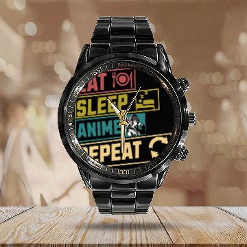 Discover Eat sleep anime repeat hobby Calendar Steel Band Watch