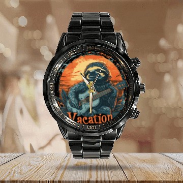 Discover Tropical Sloth Guitar Vacation Sunset Beach Calendar Steel Band Watch