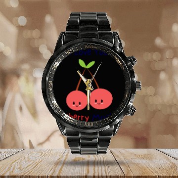 Discover I love you cherry much | funny pun Calendar Steel Band Watch