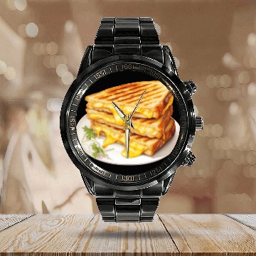 Discover Plate of Grilled Cheese Sandwich Calendar Steel Band Watch
