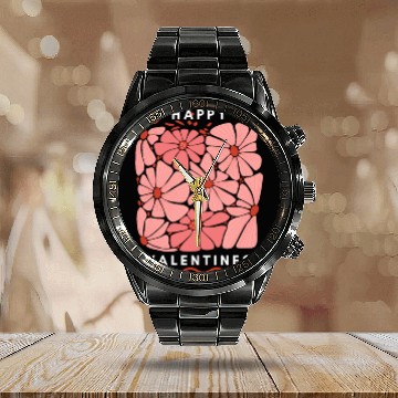 Discover Midnight Blooms: A Floral Valetine's Embrace. Calendar Steel Band Watch