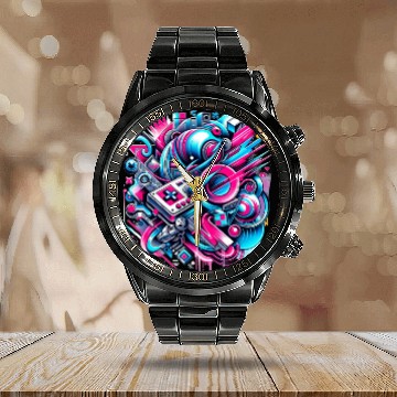 Discover Neon Gamer's Paradise Calendar Steel Band Watch