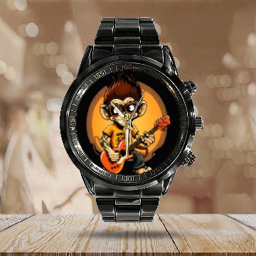 Discover Monkey Chimpanzee Playing Acousitc Rock Guitar Calendar Steel Band Watch