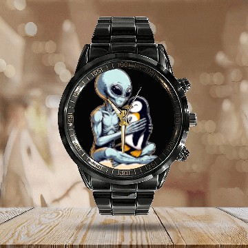 Discover Alien Embracing Penguin Calendar Steel Band Watch