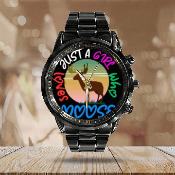 Discover just a girl who loves moose Calendar Steel Band Watch
