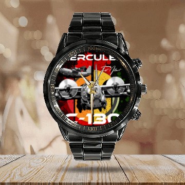 Discover C-130 Hercules Military Aircraft Calendar Steel Band Watch