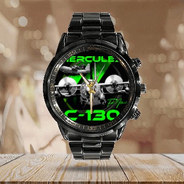 Discover C-130 Hercules Military Aircraft Calendar Steel Band Watch