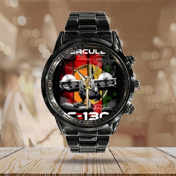 Discover C-130 Hercules Military Aircraft Calendar Steel Band Watch